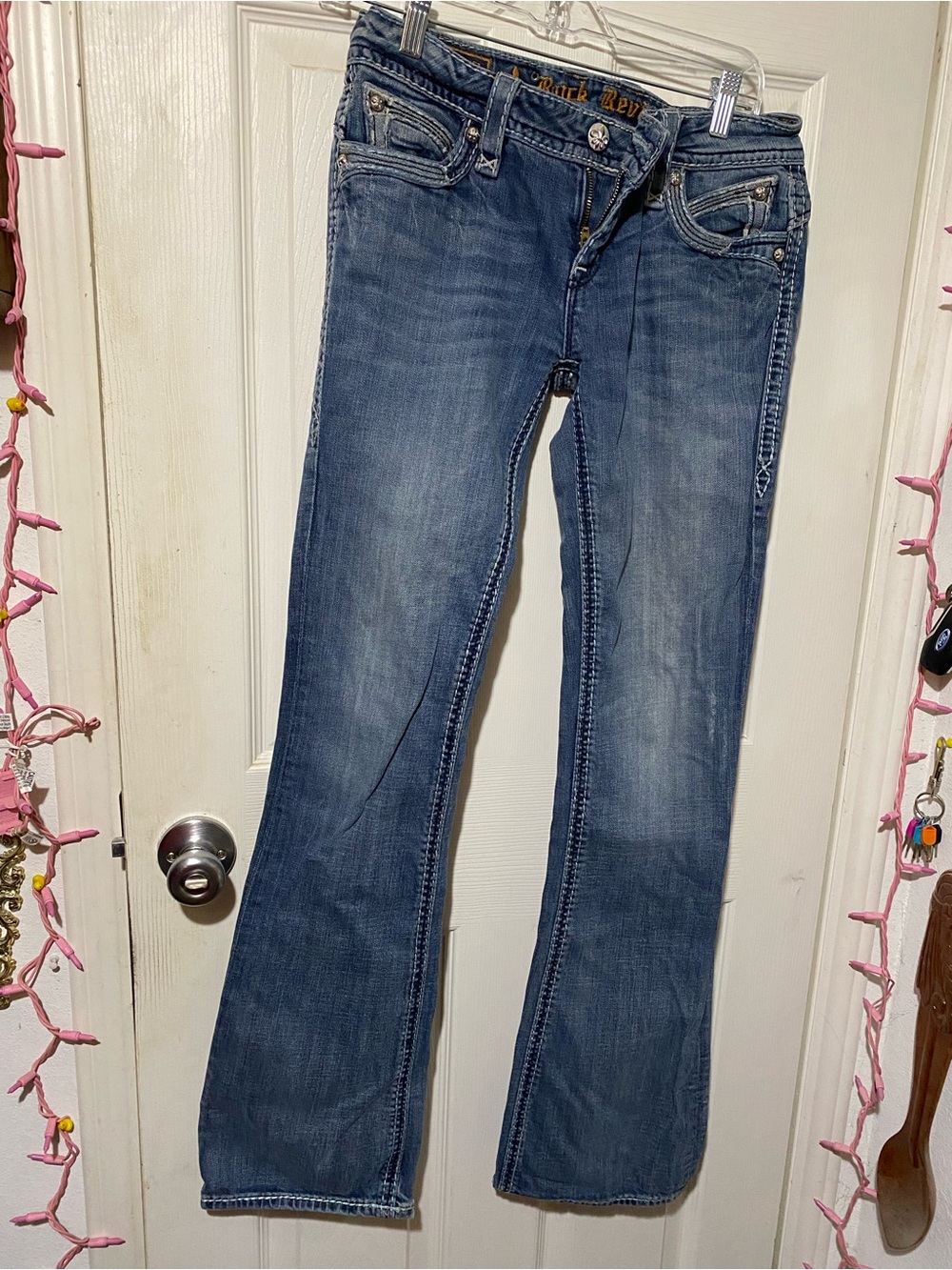 Rock Revival Women's Distressed Blue Flare Jeans